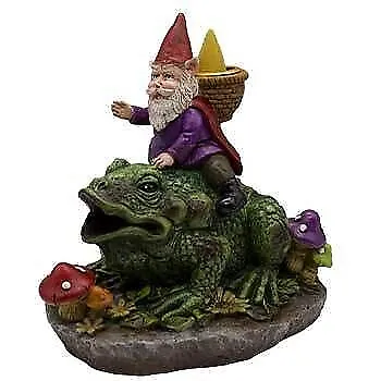 5 3/4" Gnome Riding Frog back flow incense burner