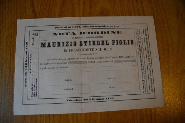ANCIEN DOCUMENT NOTE D Ordre Actions Extraction 3 Janvier 1859 ancien-document-note-d-ordre-actions-extraction-3-janvier-1859