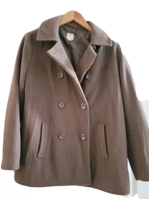 J Jill Olive Green Beige Wool Peacoat Jacket Coat doublebreasted size Medium