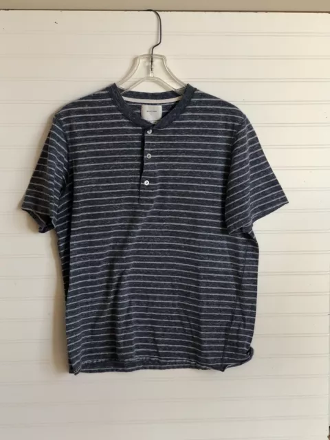 Billy Reid Blue Striped Henley Short Sleeve Knit Shirt Men's L