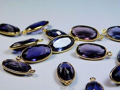 Faceted Ovals Hydro Amethyst Qtz Gold Plated Bezel Connectors Jewelry Supplies