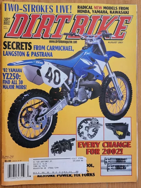 Dirt Bike August 2001 Motocross Magazine Carmichael Langston Pastrana YZ250 MX