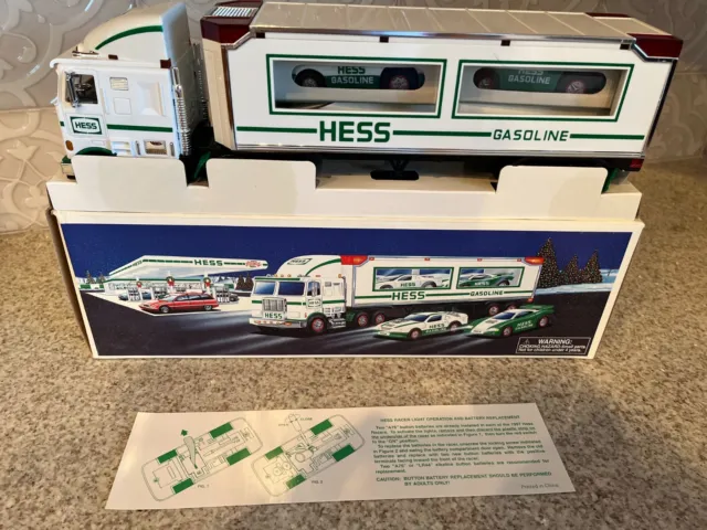 1997 HESS TOY TRUCK AND RACERS NEW IN BOX LIGHTS AND SOUNDS Vintage Exclusive