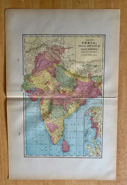 Antique Map 1903 INDIA NEPAL BHUTAN & MALAY PENINSULA   21 3/4 x 14 1/2 Original