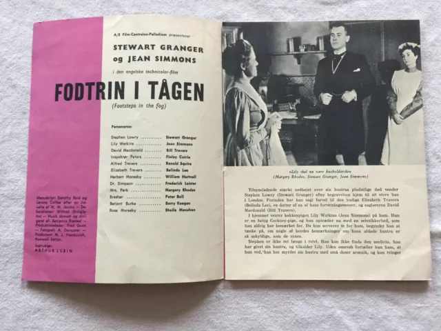 Footsteps In The Fog Stewart Granger Jean Simmons 1955 Vtg Danish Movie Program 3