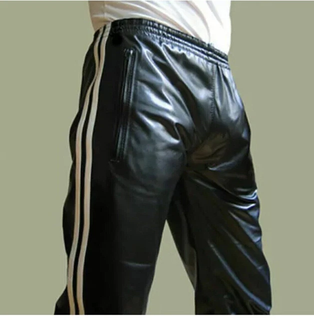 Pantaloni da motociclista da uomo in vera pelle di agnello con pannelli a...