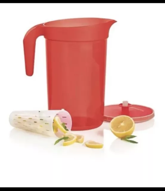 Brand New Tupperware 1 Gallon Pitcher with Infuser Attachment Sheer Red