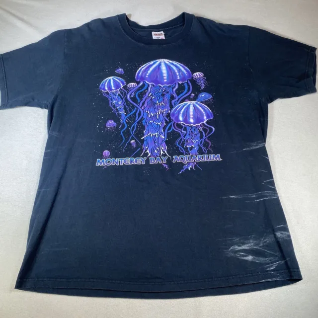 VTG 90s Y2K Monterey Bay Aquarium Glow In Dark Jellyfish T-shirt Men’s XL Black