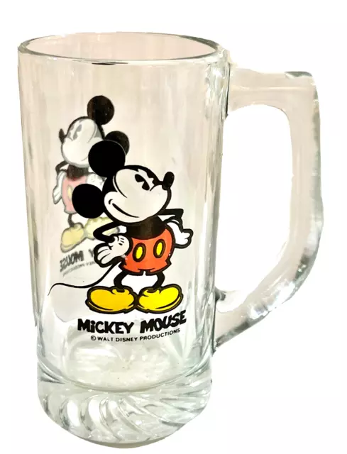 Walt Disney Productions Mickey Mouse Clear Glass Beer Mug Cup Stein Vintage