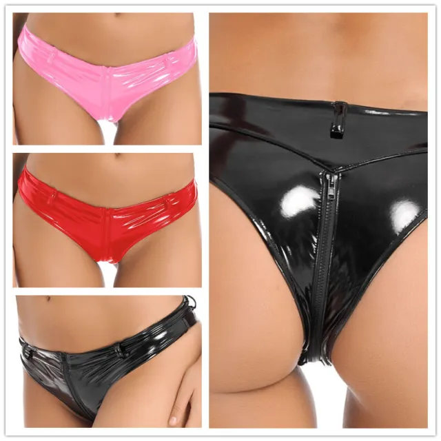 Women's Low Rise Cheeky Panties Briefs Wet Look Hot Pants Booty Shorts Clubwear