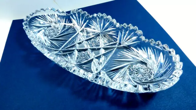 VTG American Brilliant Period Pinwheel Cut Crystal Glass Oval Bowl Celery Tray
