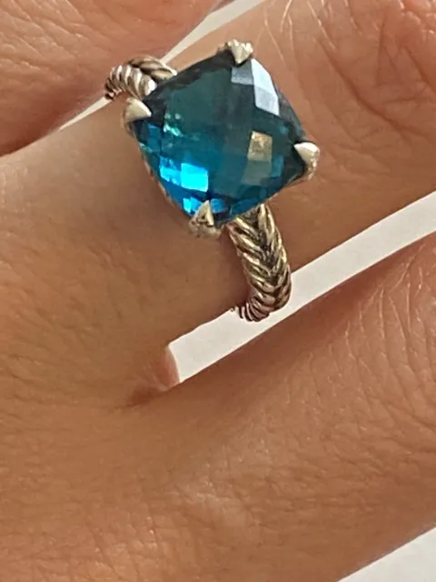 USED David Yurman HAMPTON BLUE Diamond Chatelaine Ring SIZE 8