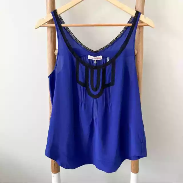 [rebecca taylor] silk lace trim pintuck cami tank top blue 6