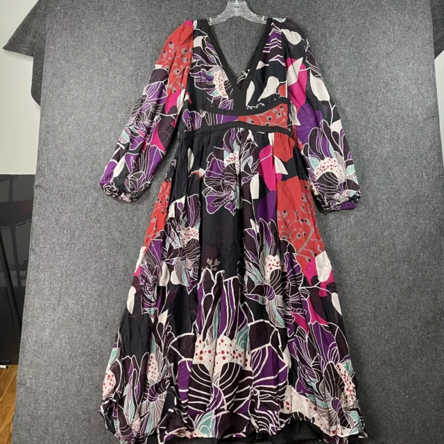 Anthropologie Let Me Be Floral Dress Small Black Red Purple Midi Boho NWT