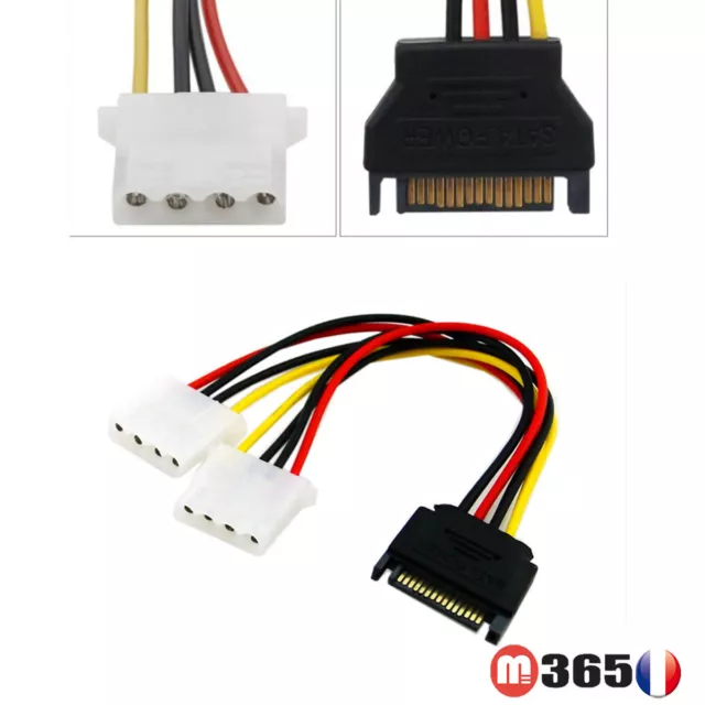 Câble Adaptateur Alimentation 2* MOLEX IDE femelle vers   SATA mâle