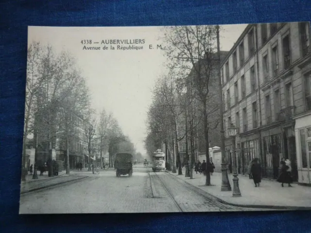 Postcard Aubervilliers Avenue Of La République- Tramway- Malcuit