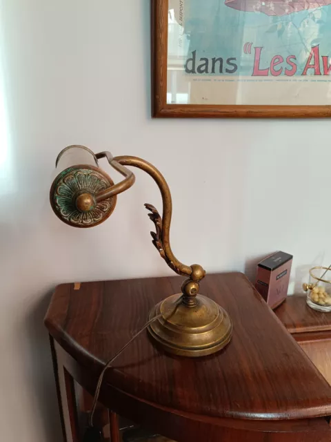 Ancienne lampe banquier de bureau en bronze 1900 bras articulé 3