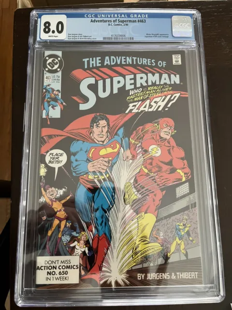 Adventures of Superman #463, CGC 8.0, DC Direct, February 1990 Flash race homage