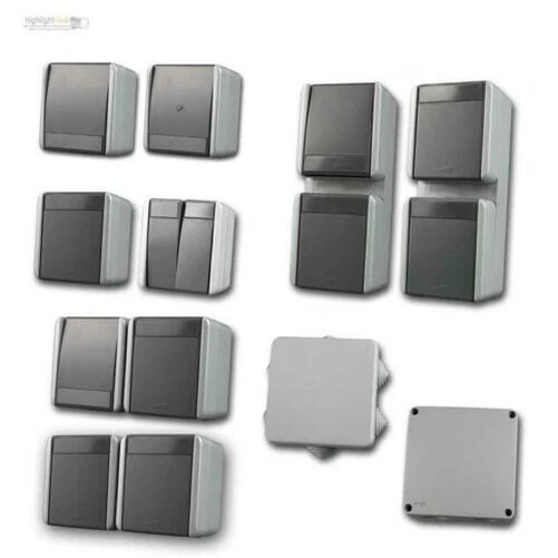 Fontaine Gris Zones Humides Prises & Interrupteur IP44, Commutateur de Programme