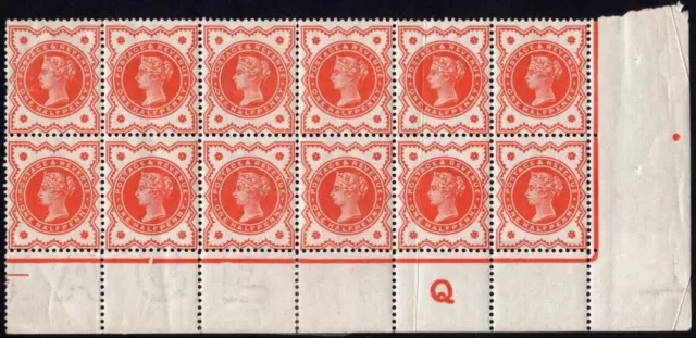 GB: 1887-1892 ½d Vermilion Sg 197 Mounted Mint Marginal Block of 12 (70079)