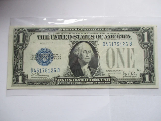 1928 One Dollar Bill •Silver Certificate $1 Note • Funny Back • F86008047B