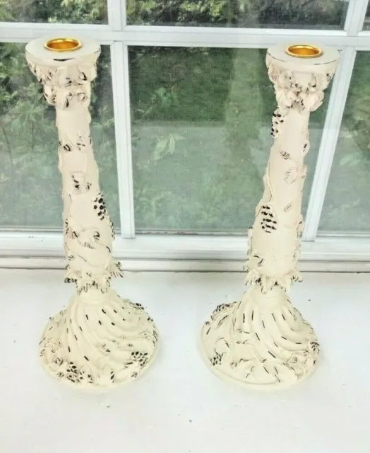 Set of 2-12" High White with Gold Accents Elements  Candle Holders