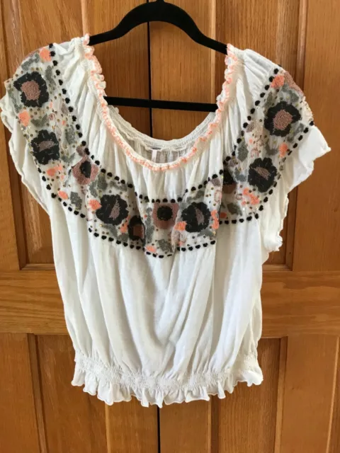 Free People Sienna Embroidered Top size M Ivory