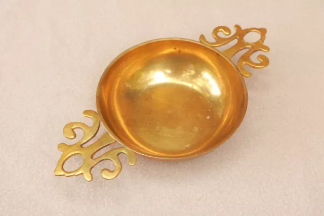 Brass Dish 2 Handle coin tray small bowl candy keys ornate Gift Props Old ZQ