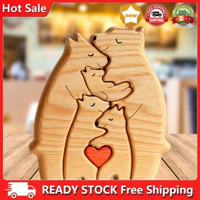Holz-Familienpuzzle Bären dekorative Bären-Kunstskulptur aus Holz (A)