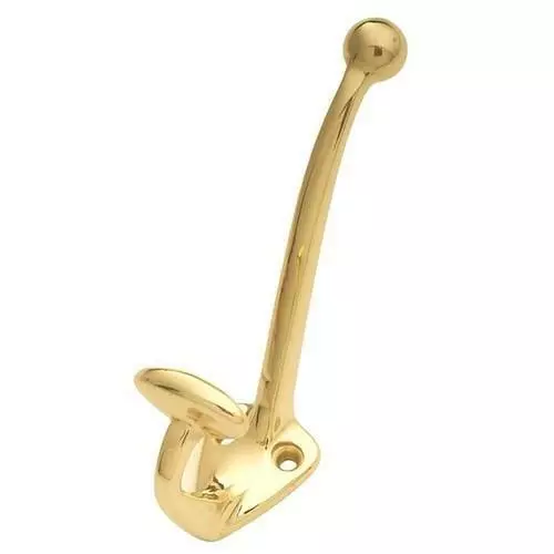Ball-End Coat & Hat Hall-Tree Hook SOLID BRASS Round Tip, Polished Brass #P27330