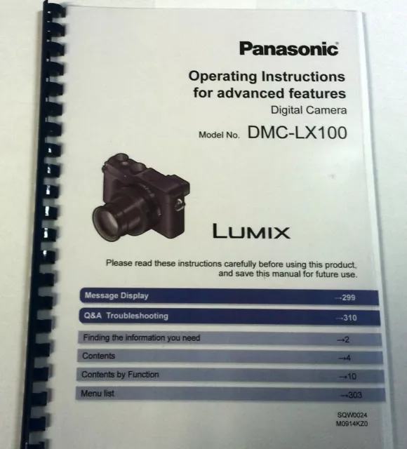 Panasonic Lumix Dmc-Lx100 Printed Instruction Manual User Guide 332 Pages A5
