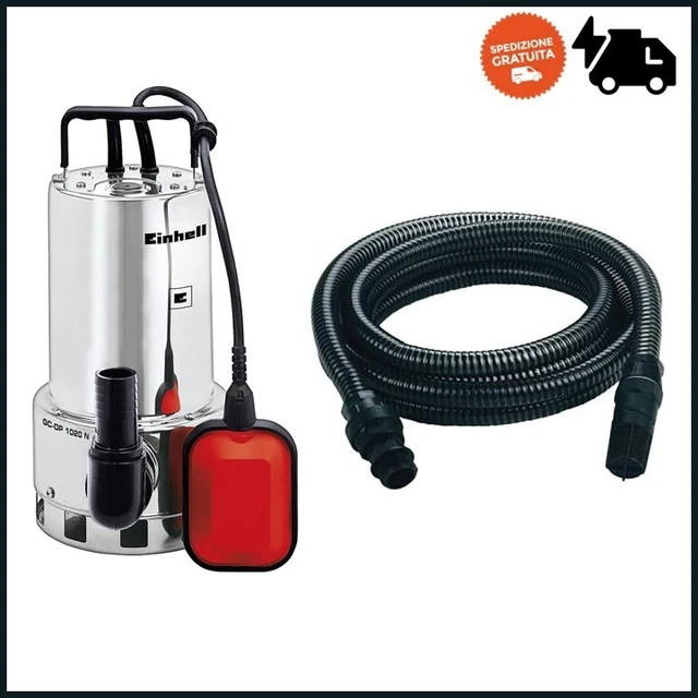 Pompa Acque Scure, Argento & Kit Accessori Tubo Di Aspirazione Nero 7 Metri Con