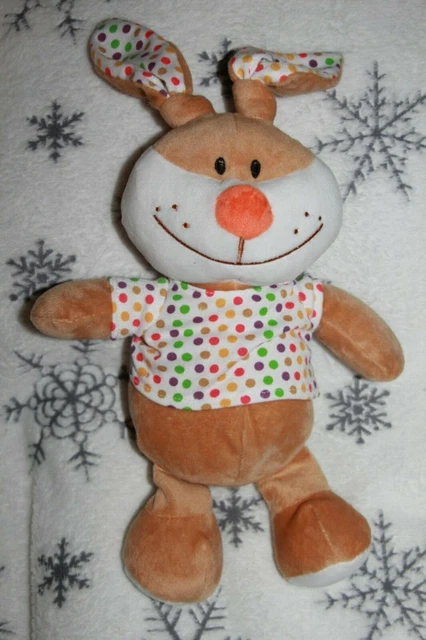 Fizzy  Doudou Peluche Lapin Beige Marron Tee Shirt Blanc Pois Multicolore Neuf