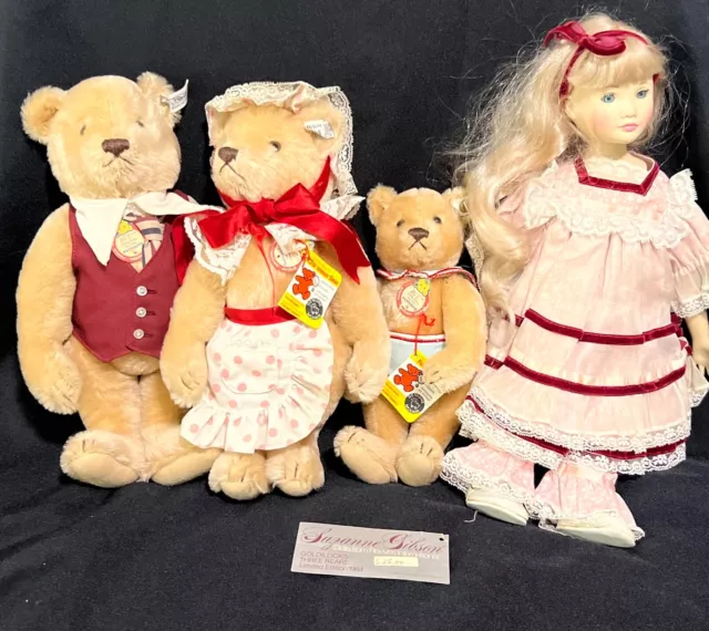 Suzanne Gibson Goldilocks Doll & Steiff 3 Mohair Bears 1984 Ltd Ed Set #1608 MIB