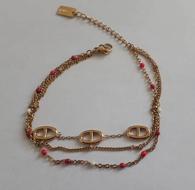 Bracelet Chaîne Fin Doré Et Vert - Longueur 19 Cm, Style Ethnique/art, Marque Générique, Neuf Avec étiquettes