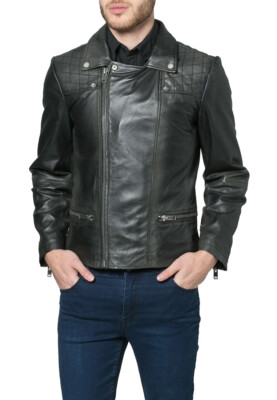Trend Hommes Veste Cuir 100% Peau De Mouton Douce Fin Blouson Motard Manteau MJBK12 