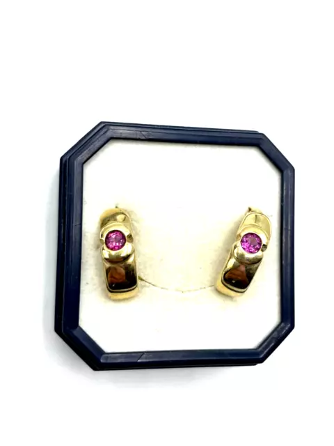 375 Gold 9 K Ohrringe Pink Rhodolith Almandin Edelstein L 14 mm B 5 mm Juwelier 2