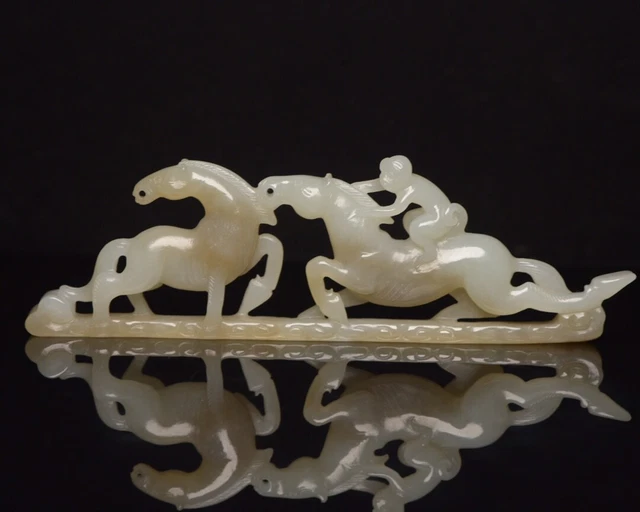 Chinese Exquisite Handmade Monkey Horse Carving Hetian Jade Statue