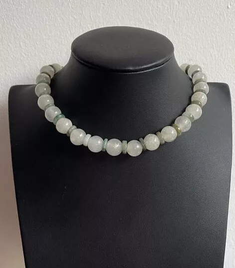 Vintage Asian Chinese Knot Hetian White Jade & Green Jade Necklace