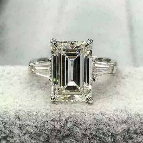 3Ct Emerald Cut Lab-Created Diamond Women Engagement Ring 14K White Gold Plated