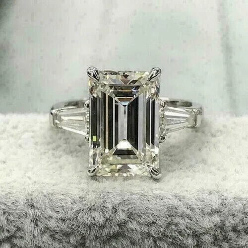 3Ct Emerald Cut Lab-Created Diamond Women Engagement Ring 14K White Gold Plated