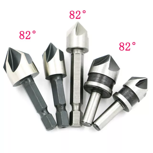 5pcs 82 Degree Chamfer Angle HSS 5 Flute Countersink Drill Bit Set Tool Hot