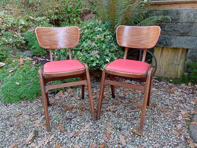 Pair Mid Century Teak Stackable Ben Chairs Jointed Kitchen Dining Chairs