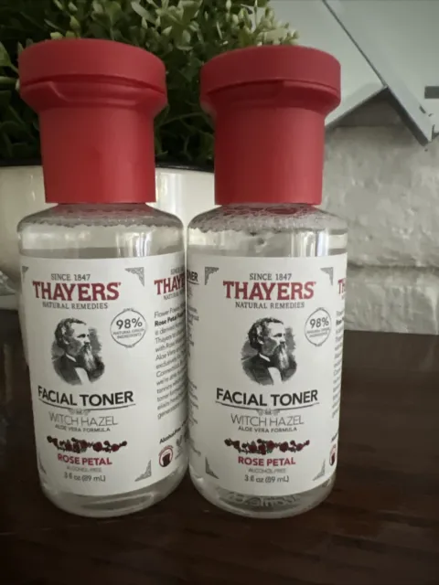 Thayers Facial Toner Witch Hazel Rose Petal 2 bottles 3 fl oz ea - Travel sealed