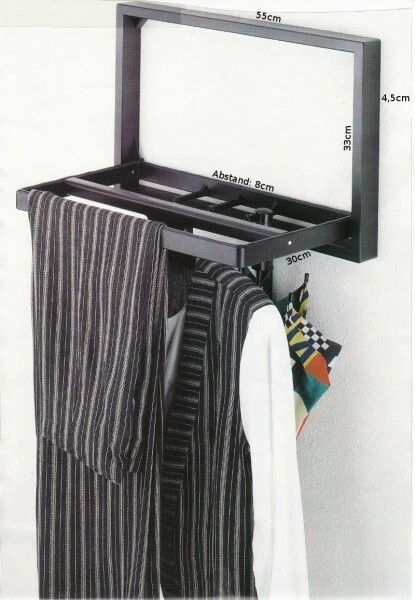 Klappbare Wandgarderobe Aluminium - Ausziehbare Kleiderstange In Walnuss Optik