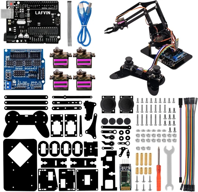 4DOF Acrylic Robot Mechanical Arm Claw Kit Compatible with Arduino IDE DIY Robot