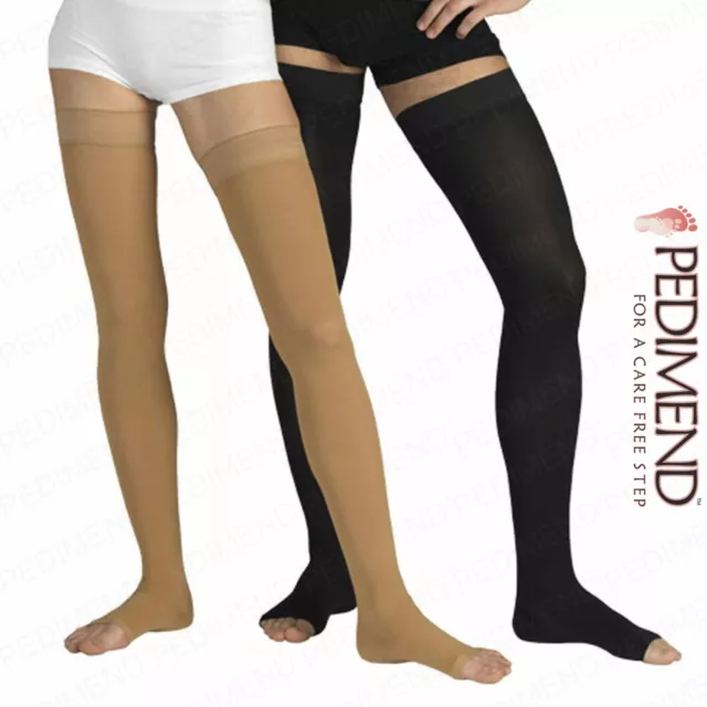 Thigh High Compression Stockings, Open Toe, Pair, Firm Support Unisex, Opaque UK