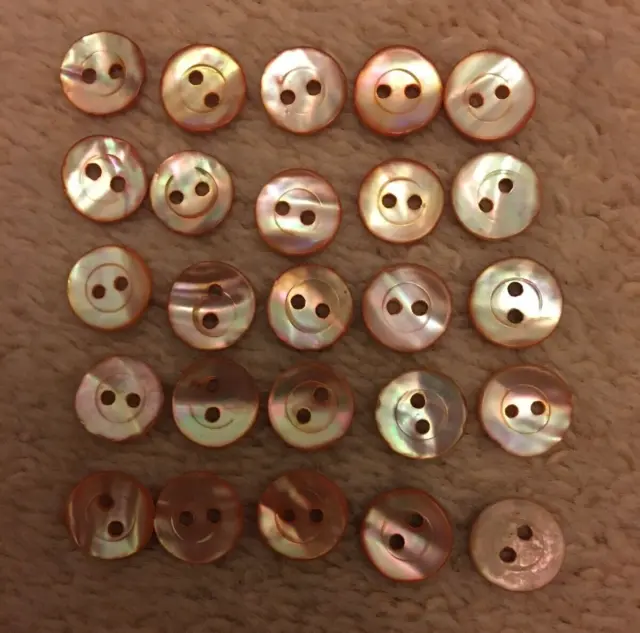 25 Beautiful Vintage Orange Mother of Pearl Shell Round Buttons - 1cm