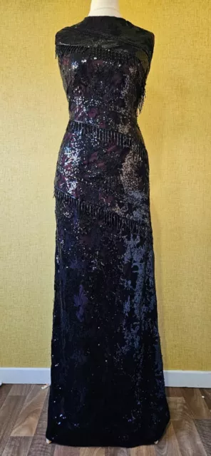 PHASE EIGHT COLLECTION 8 embellished purple black maxi dress size 16 evening...