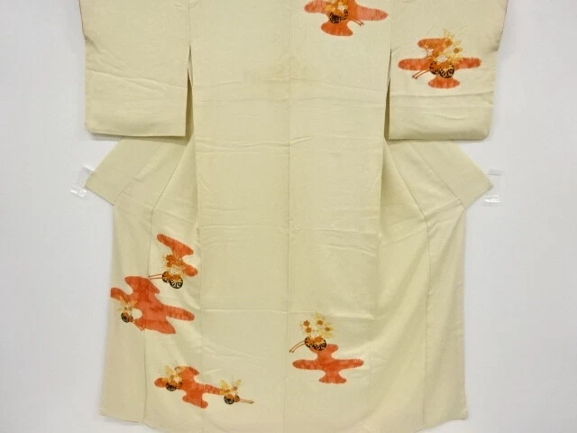 36713# Japanese Kimono / Antique Kimono / Shibori / Embroidery / Flower Cart